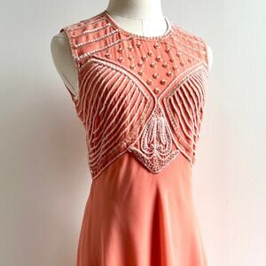 Vintage 80s Italian Silk Beaded Mini Dress | Coral Peach | IT 42 / US 8